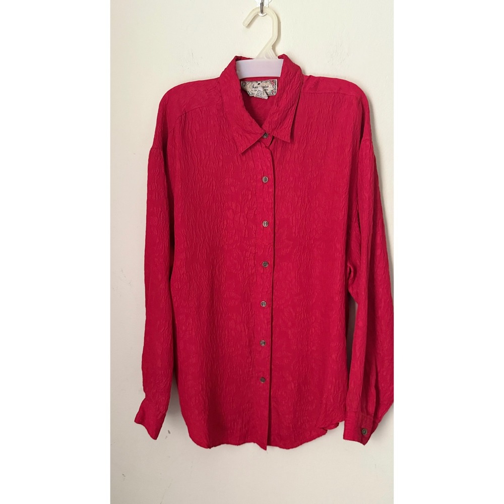 VTG Sophisticates by Jonathan Martin Silk Blouse Red Button Down Shirt